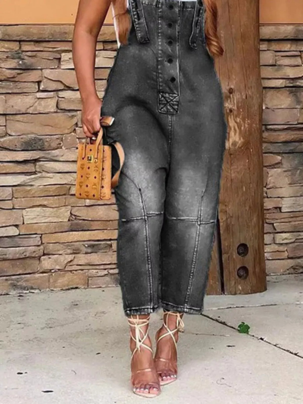 Button front plus size overalls complete outfit