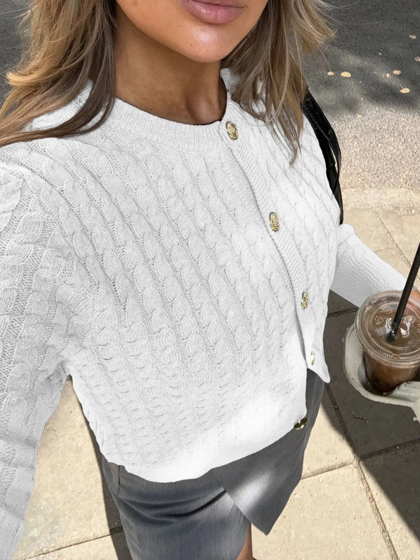 Cable Knit Button-Up Cardigan - Fashorio