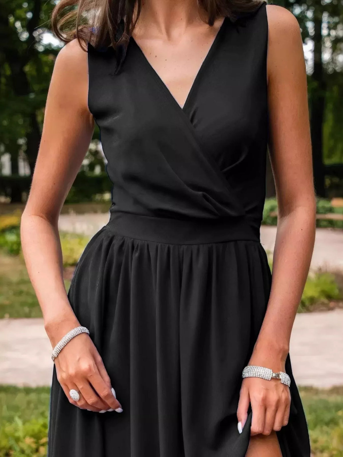 slit surplice sleeveless maxi dress side profile