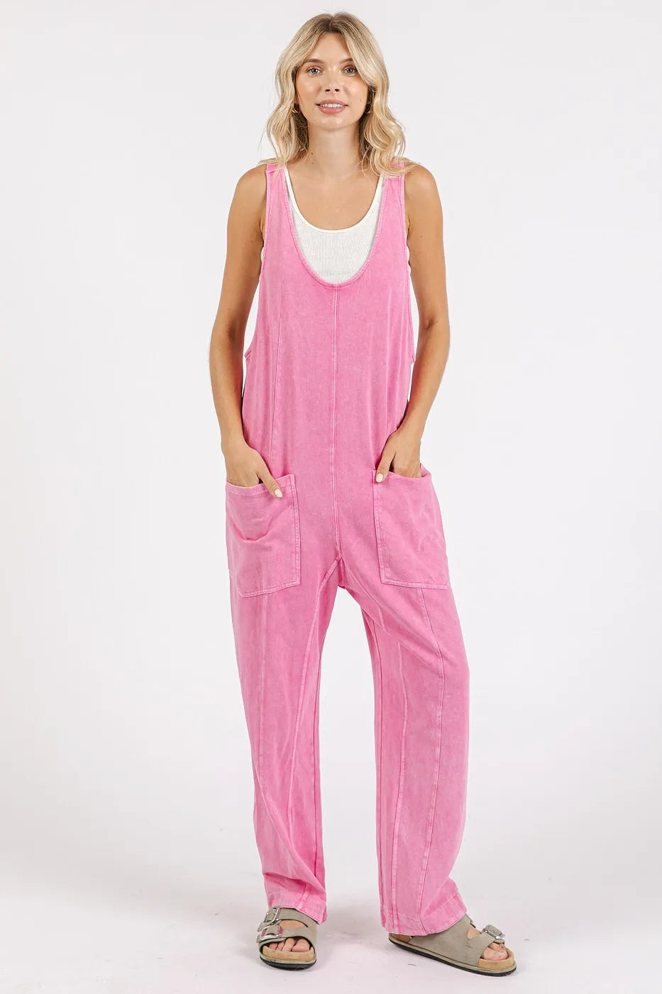 Mineral Wash Relaxed Fit Sleeveless Harem Jumpsuit