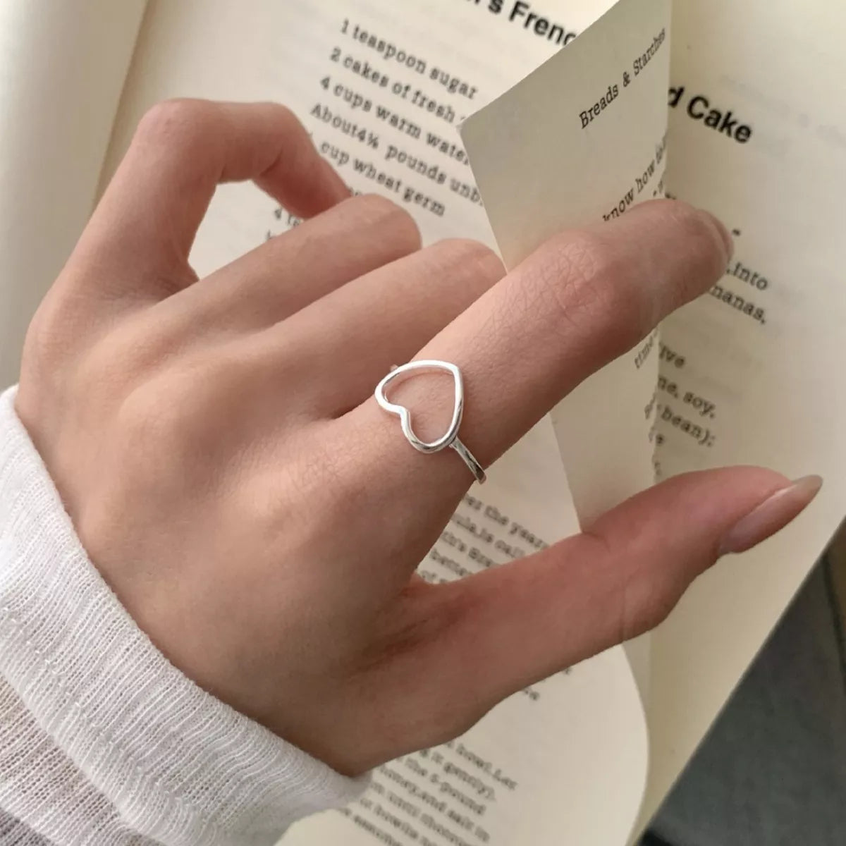 925 sterling silver heart open ring front view