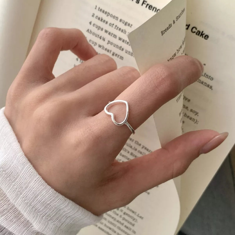 925 sterling silver heart open ring front view