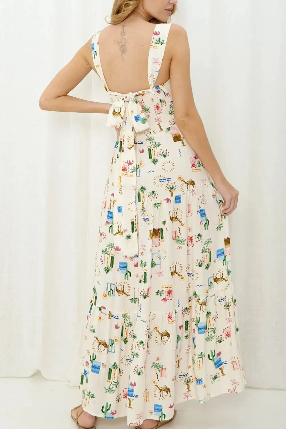 Printed Square Neck Wide Strap Maxi Dress detail view