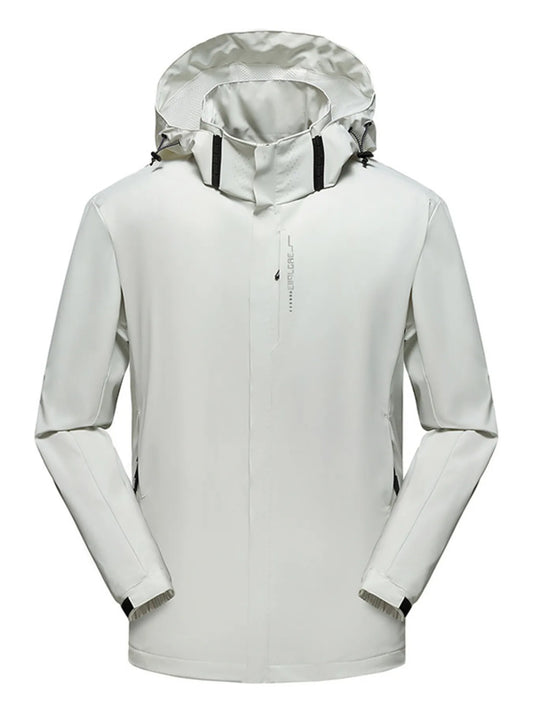 Men's Plus Size Waterproof Zip Up Long Sleeve Hooded Jacket White - Fashorio