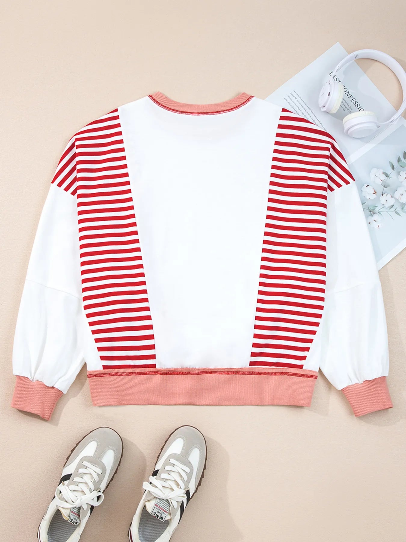 Stripe Color Block Contrast Stitching Oversize Sweatshirt - Fashorio