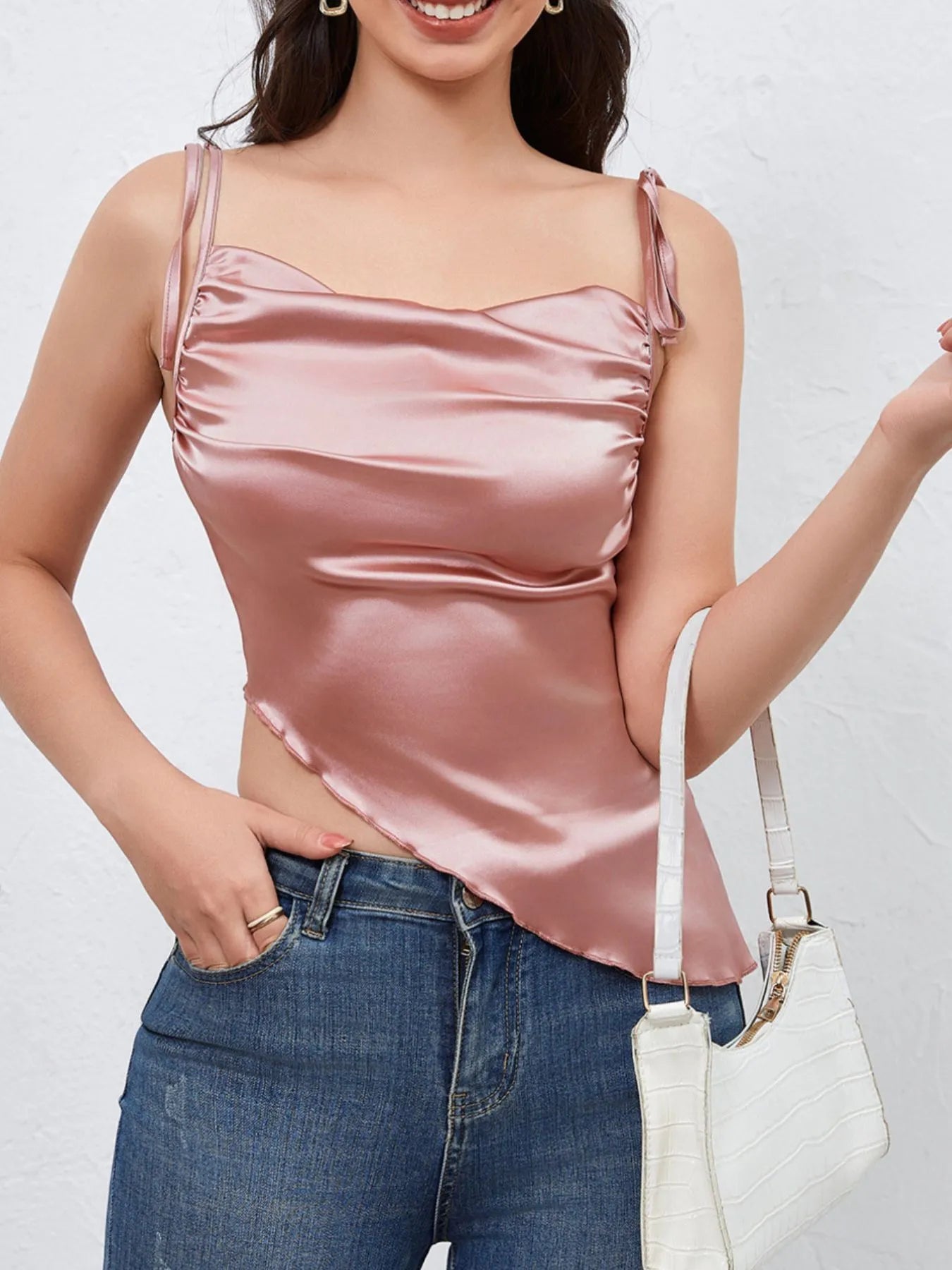 Asymmetrical Tie Shoulder Cami - Fashorio