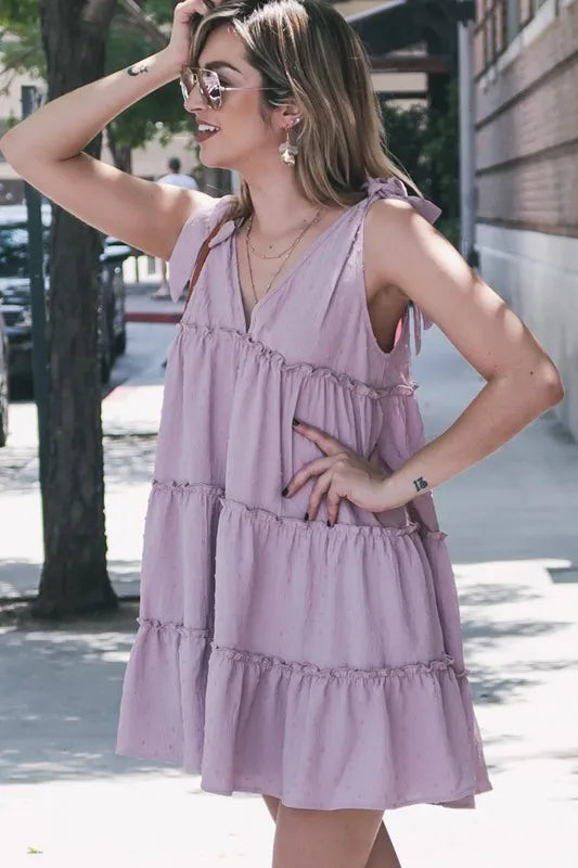 Polka Dot Textured Layered Flounce Ruffle Dress detail