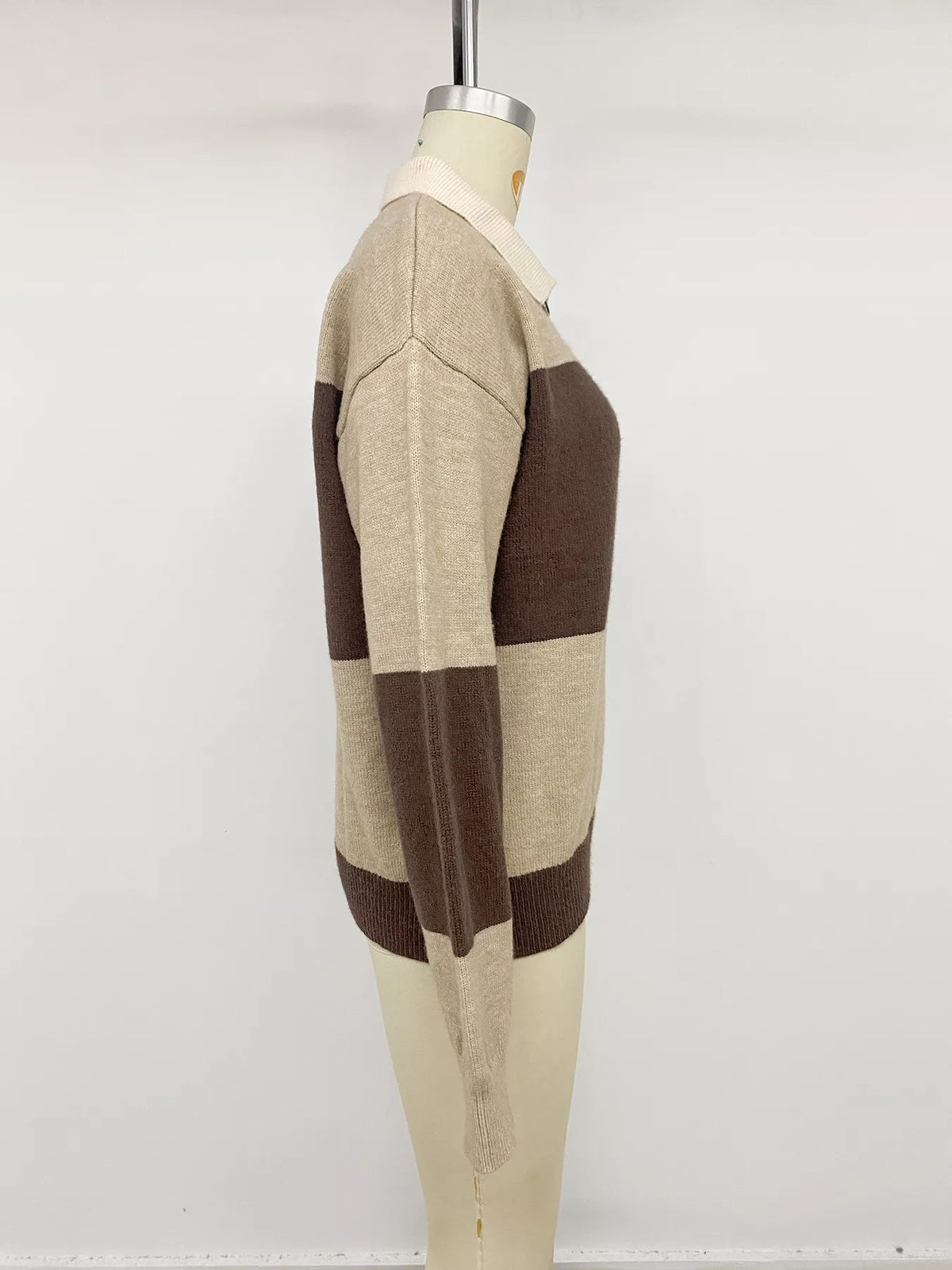 Color Block Polo Collar Sweater close up