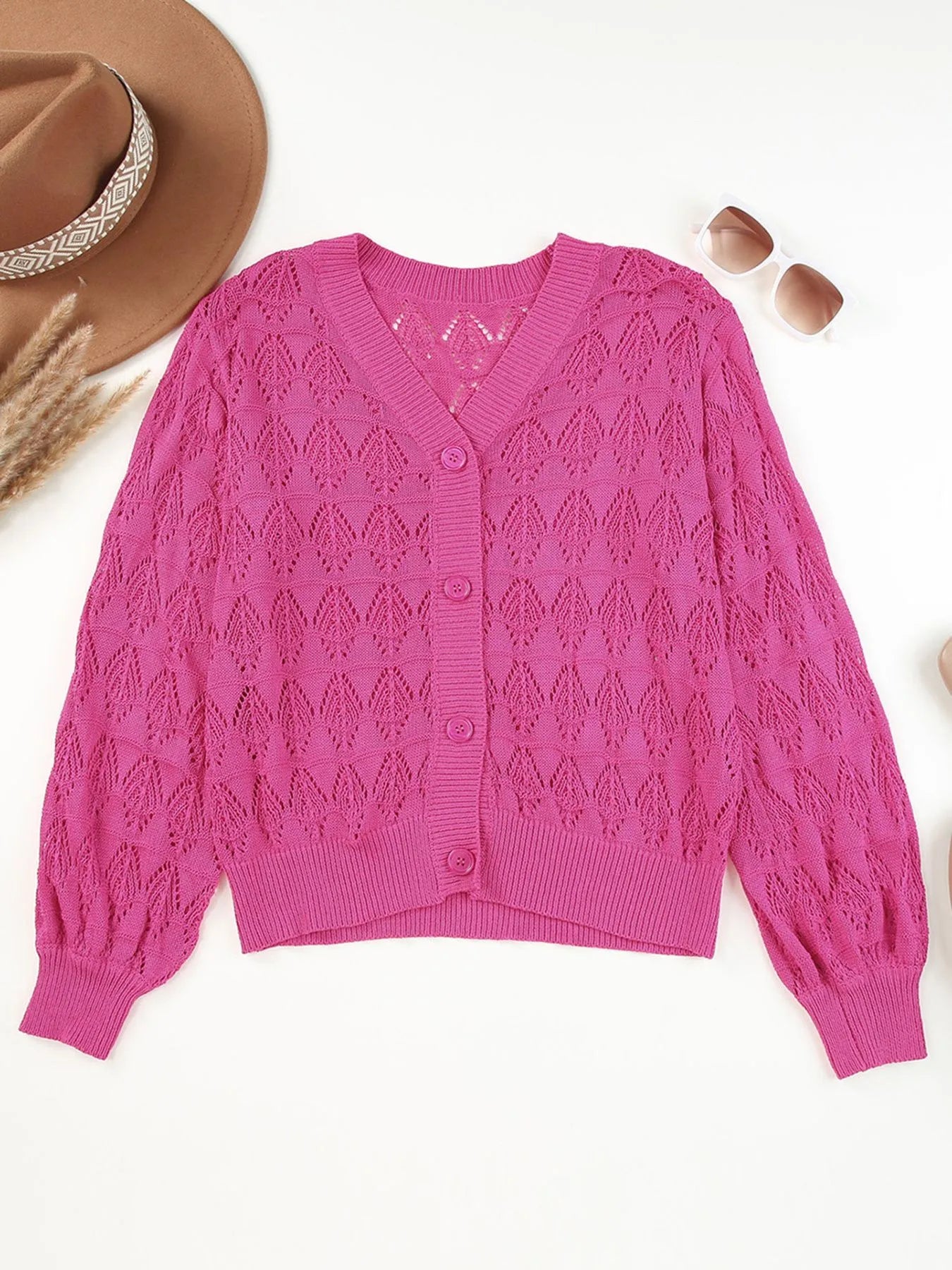 Buttoned Front Openwork Cardigan - Fashorio