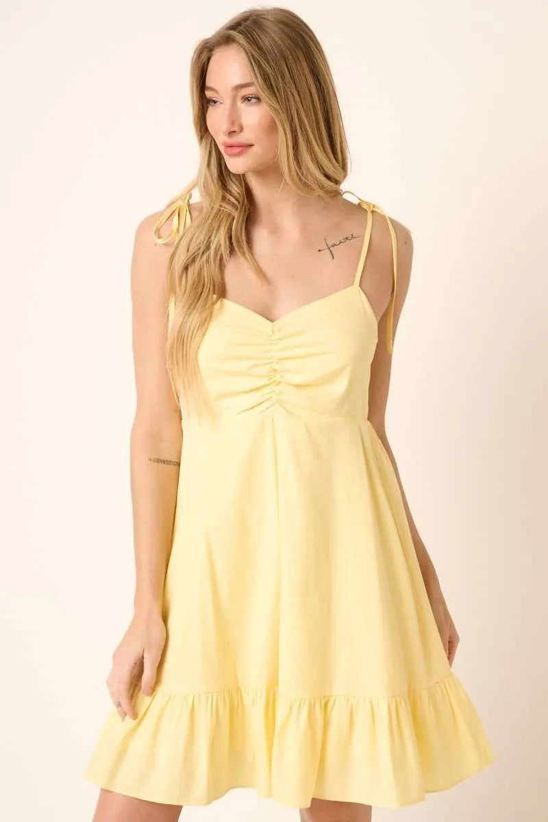 Ruched Detail Spaghetti Tie Mini Dress