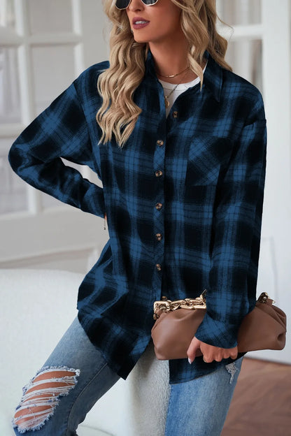 Plaid Button Up Dropped Shoulder Outerwear - Fashorio