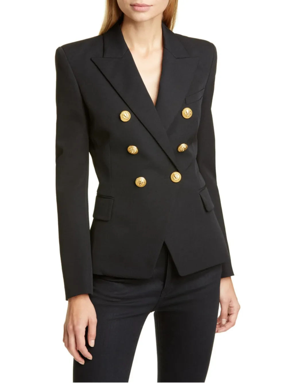 Lapel Collar Long Sleeve Blazer Black - Fashorio