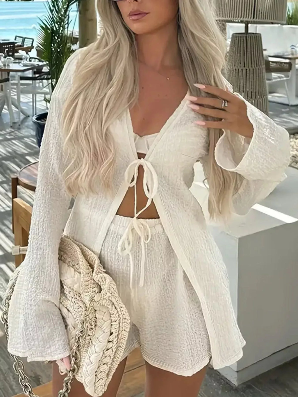 Tie front cover up two piece set tie detail