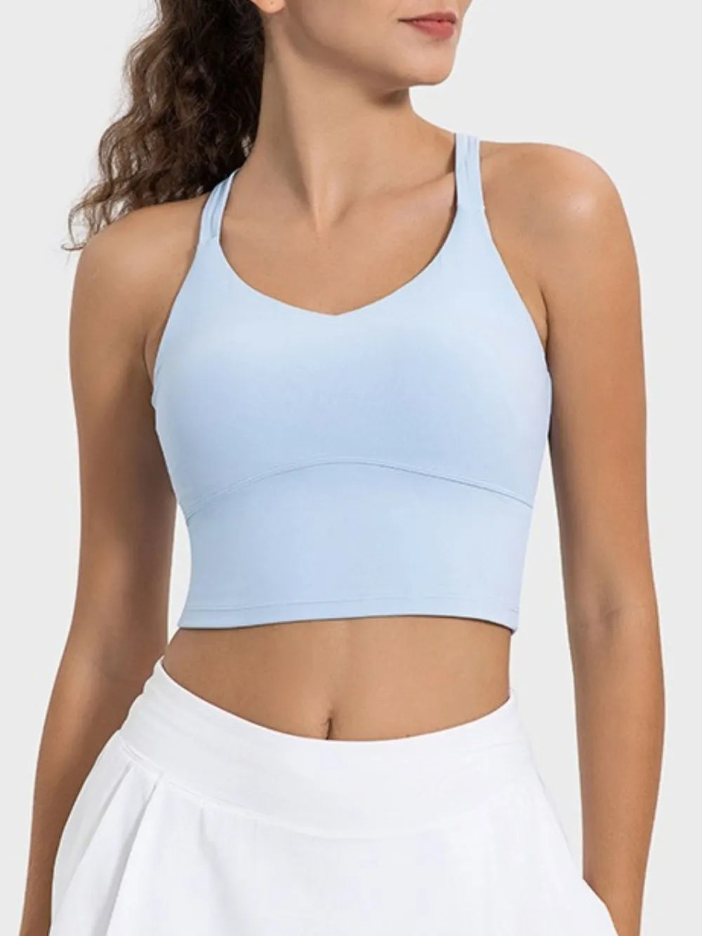 Millennia Crisscross Round Neck Active Tank Light Blue - Fashorio