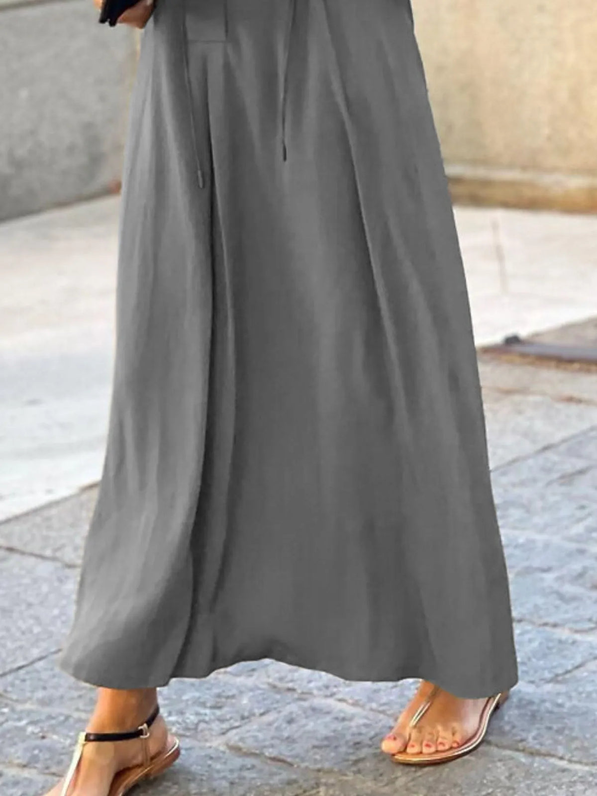 Solid maxi shirt dress model wearing