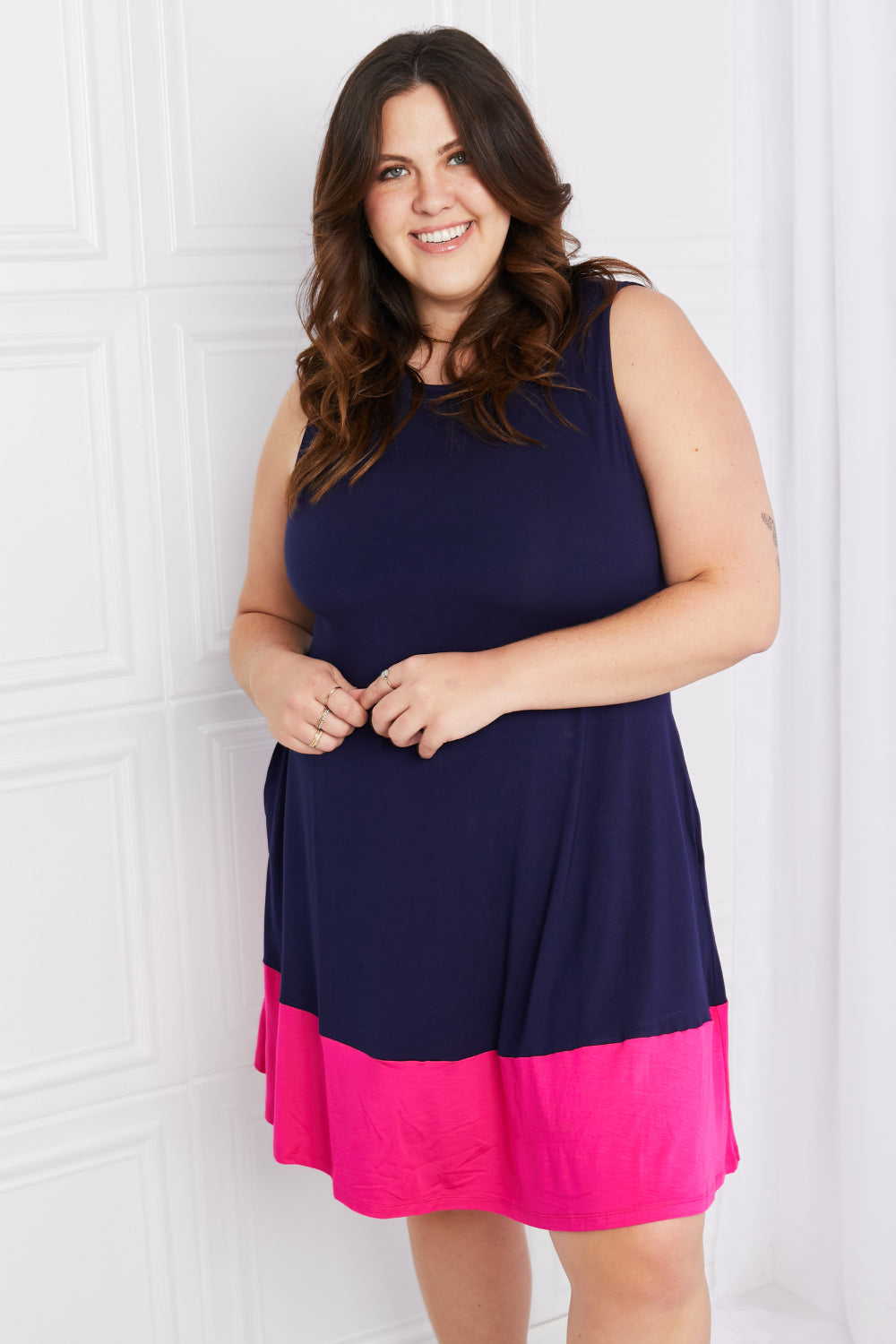 Two Tone Sleeveless Mini Dress with Pockets
