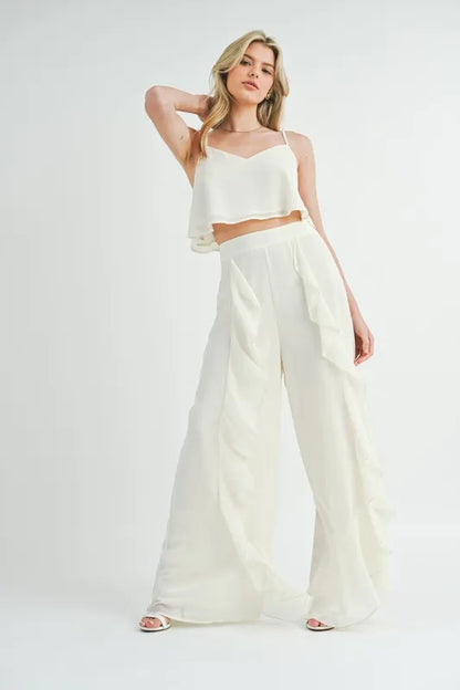 MABLE Crop Cami and Ruffled Wide Leg Pants Set - Fashorio