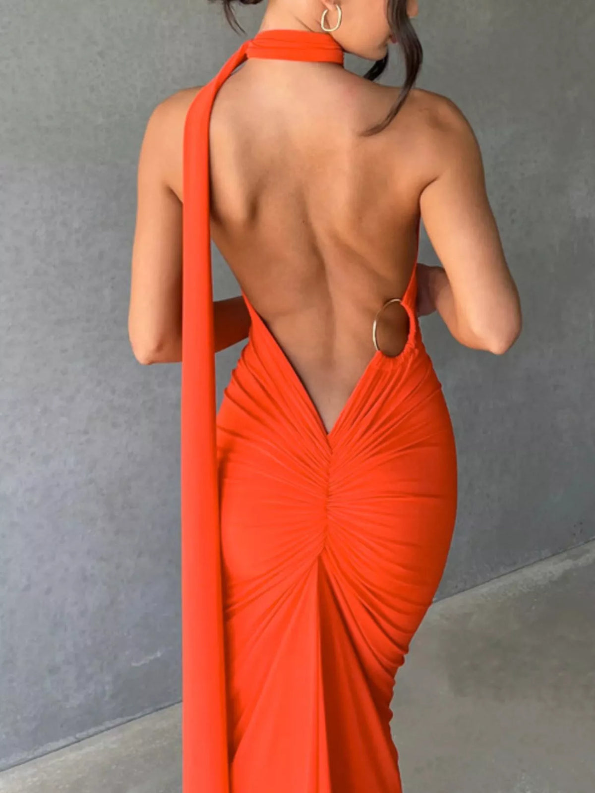 One Shoulder Ruched Bodycon Maxi Dress side view