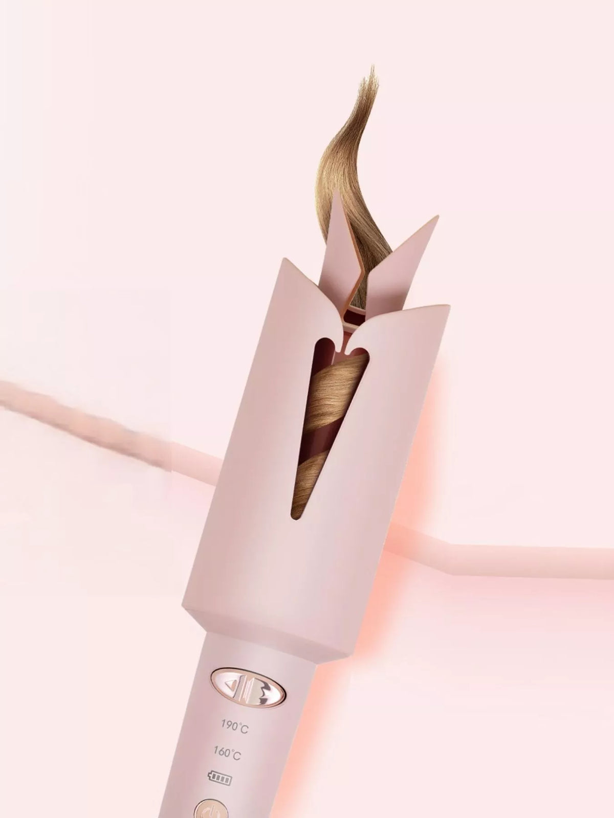 Curling iron held in hand while styling