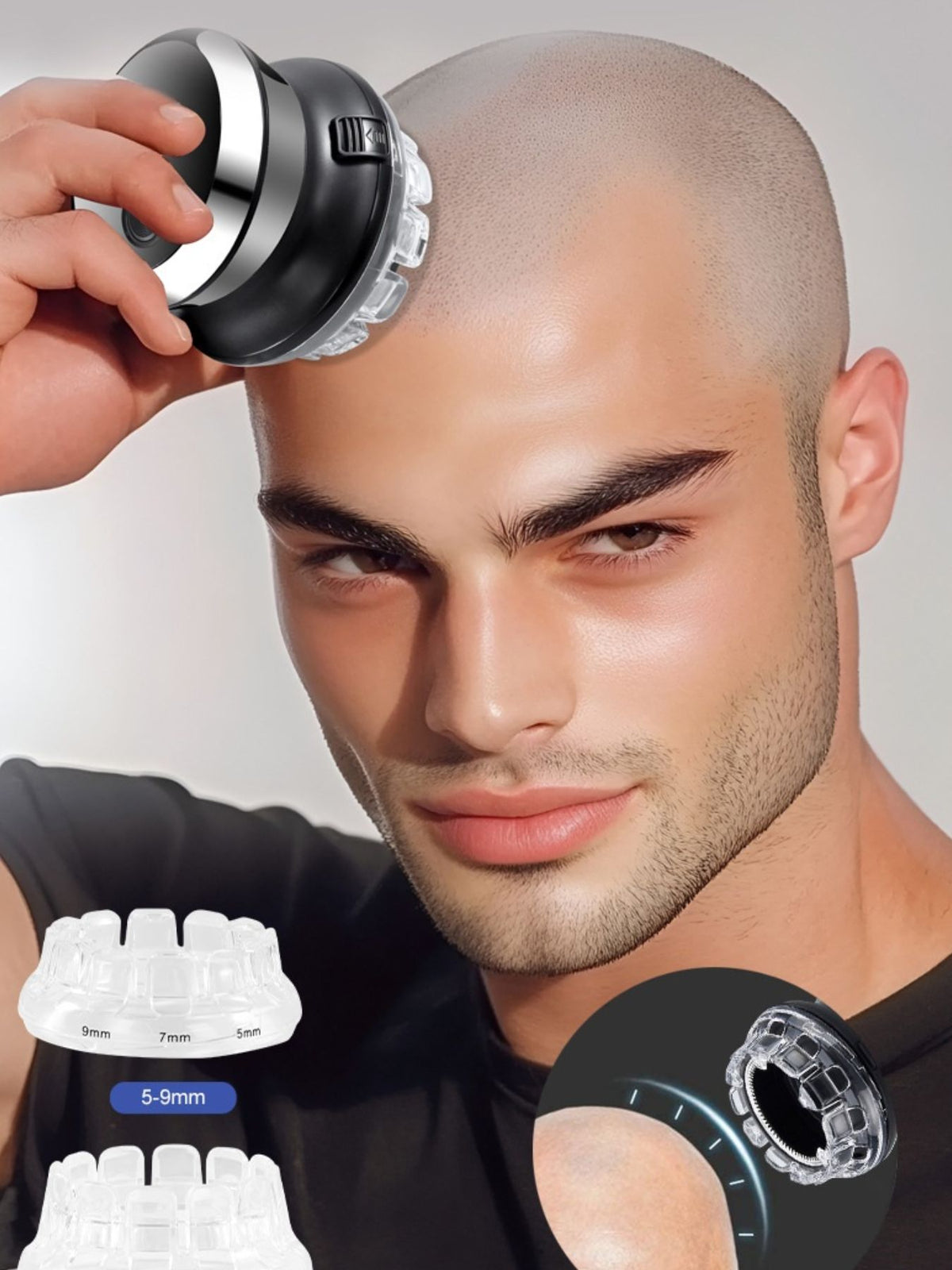 Bald head shaver in hand