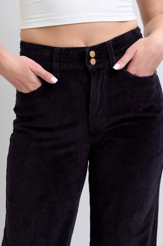 Judy Blue Full Size High Waist Corduroy Trouser Wide Plus Size - Fashorio