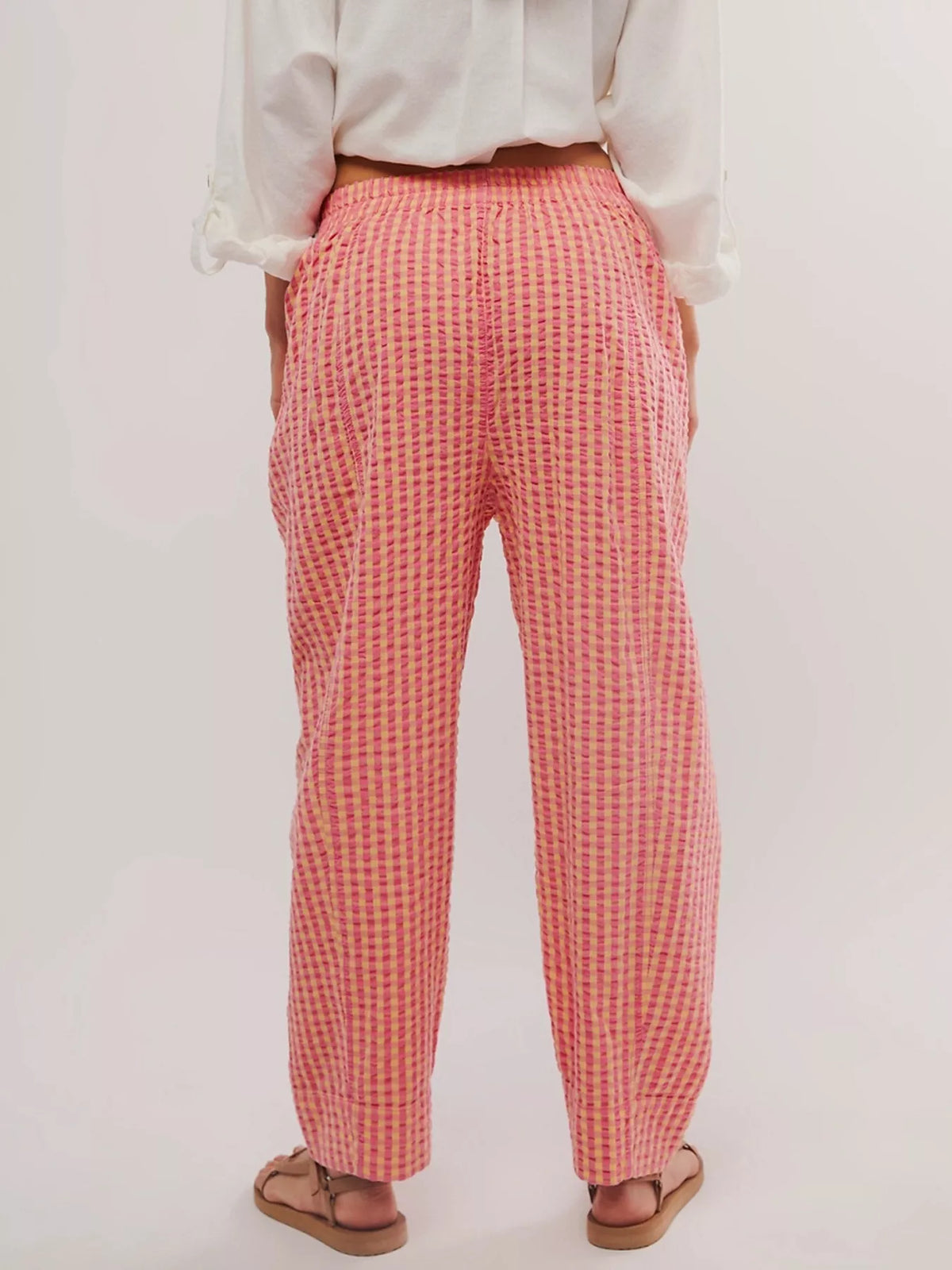Green gingham relaxed fit pants back view