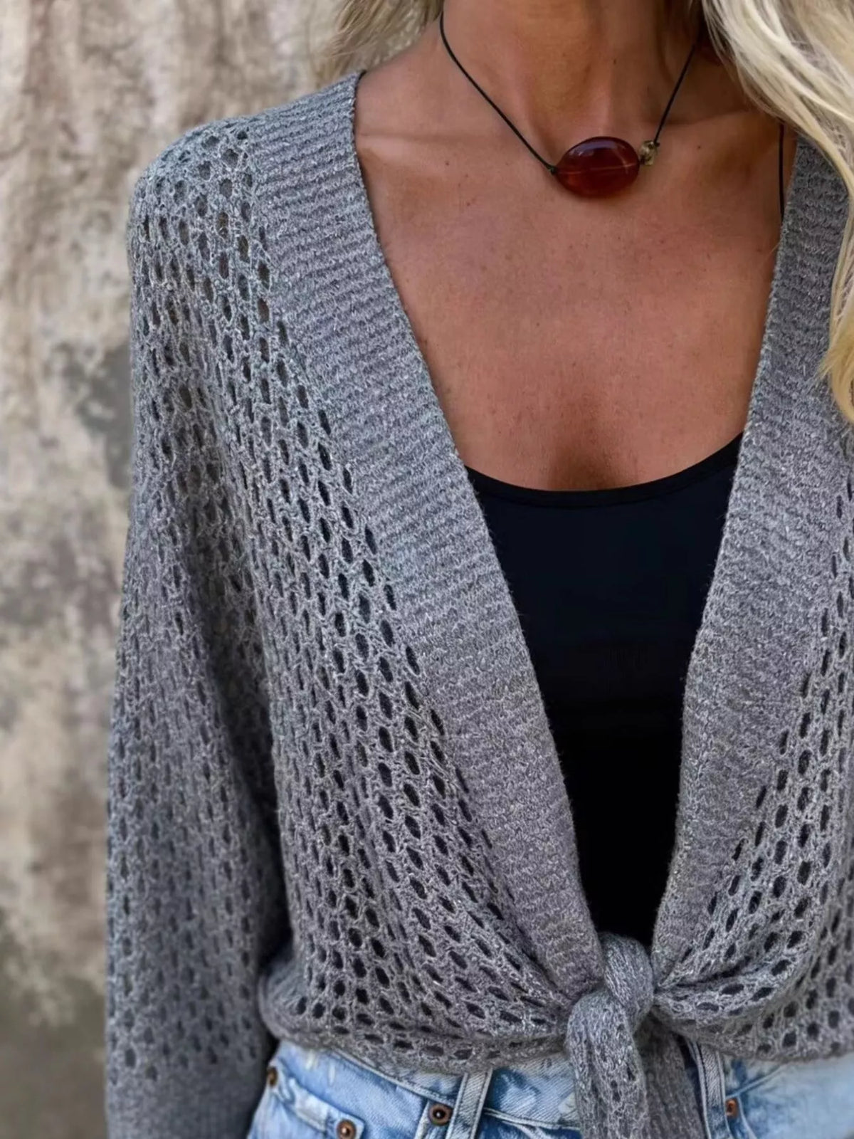 Tie front cover up angled view