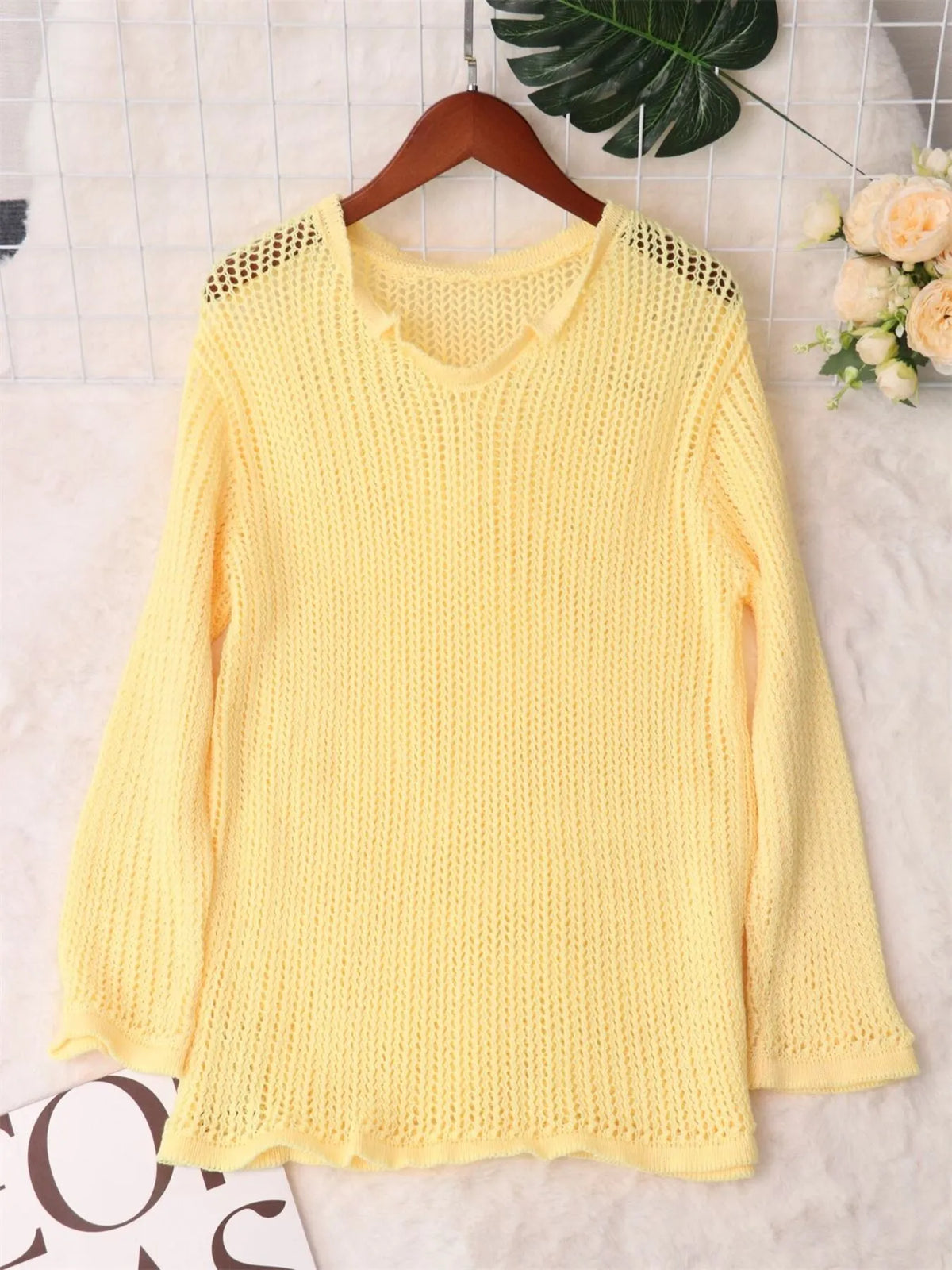openwork relaxed knit cover up full length view
