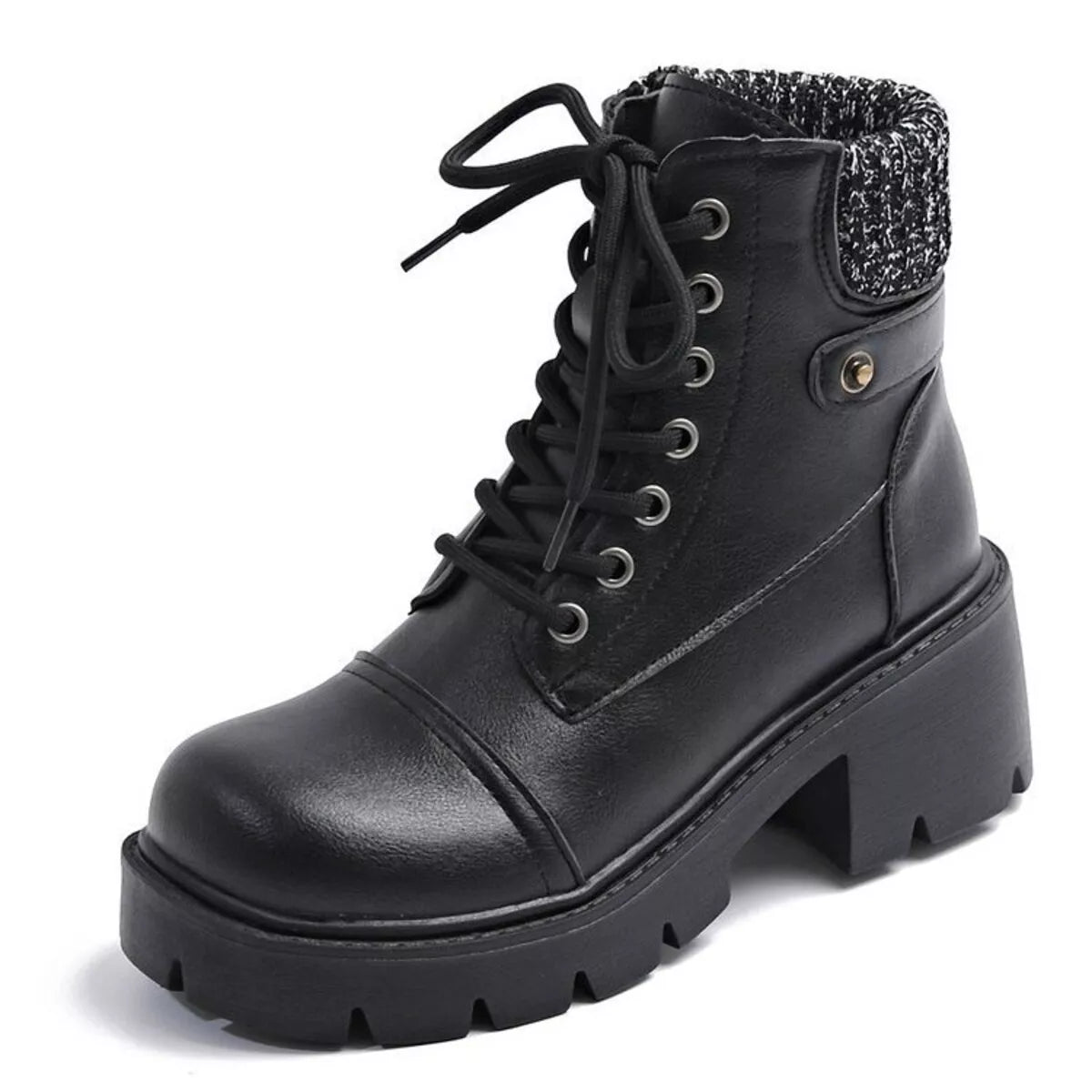Round Toe Block Heel Boots angled view