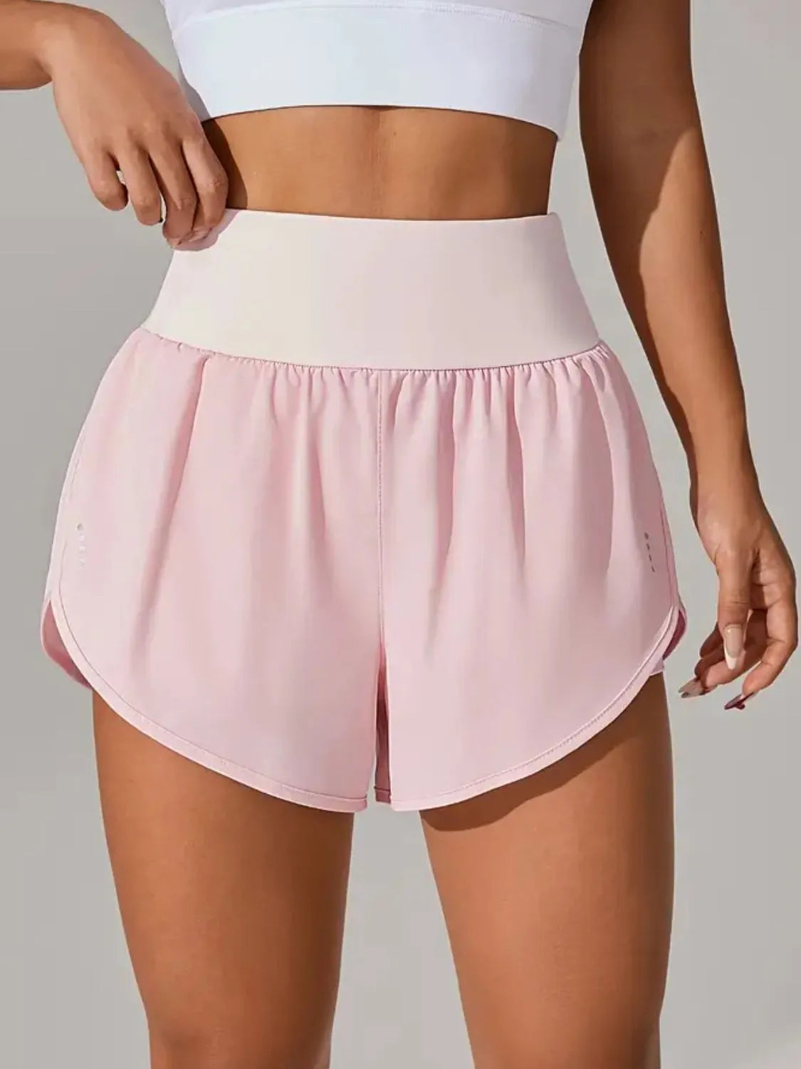 Pocketed High Waist Active Shorts Blush Pink - Fashorio