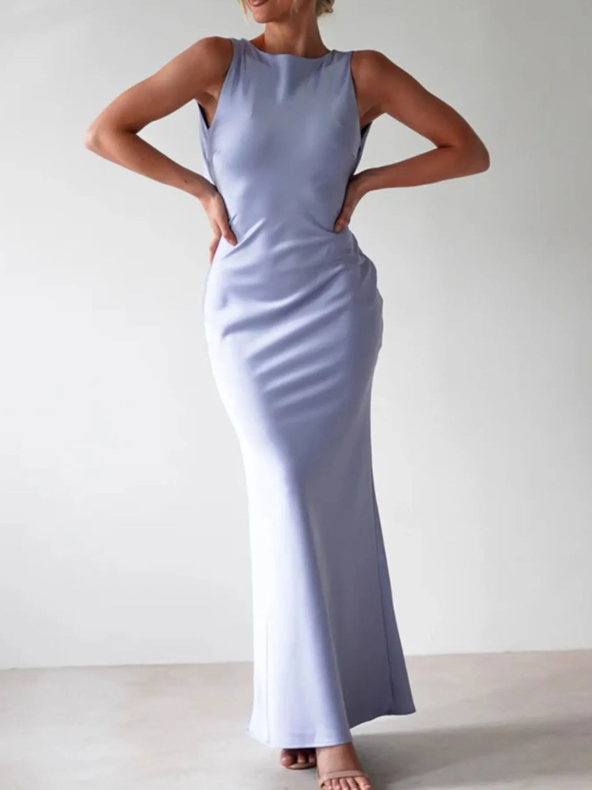 Satin Sleeveless Maxi Dress, full length view