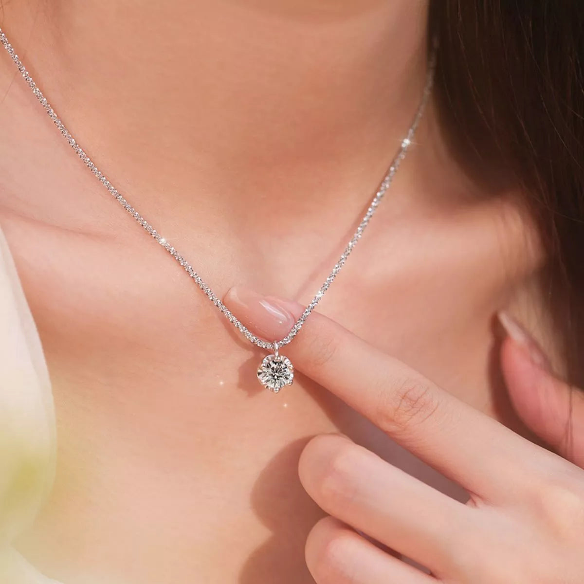 1 carat moissanite necklace in sterling silver