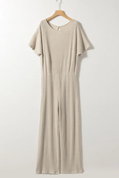 Ribbed Knit Wide Leg Jumpsuit - Fashorio