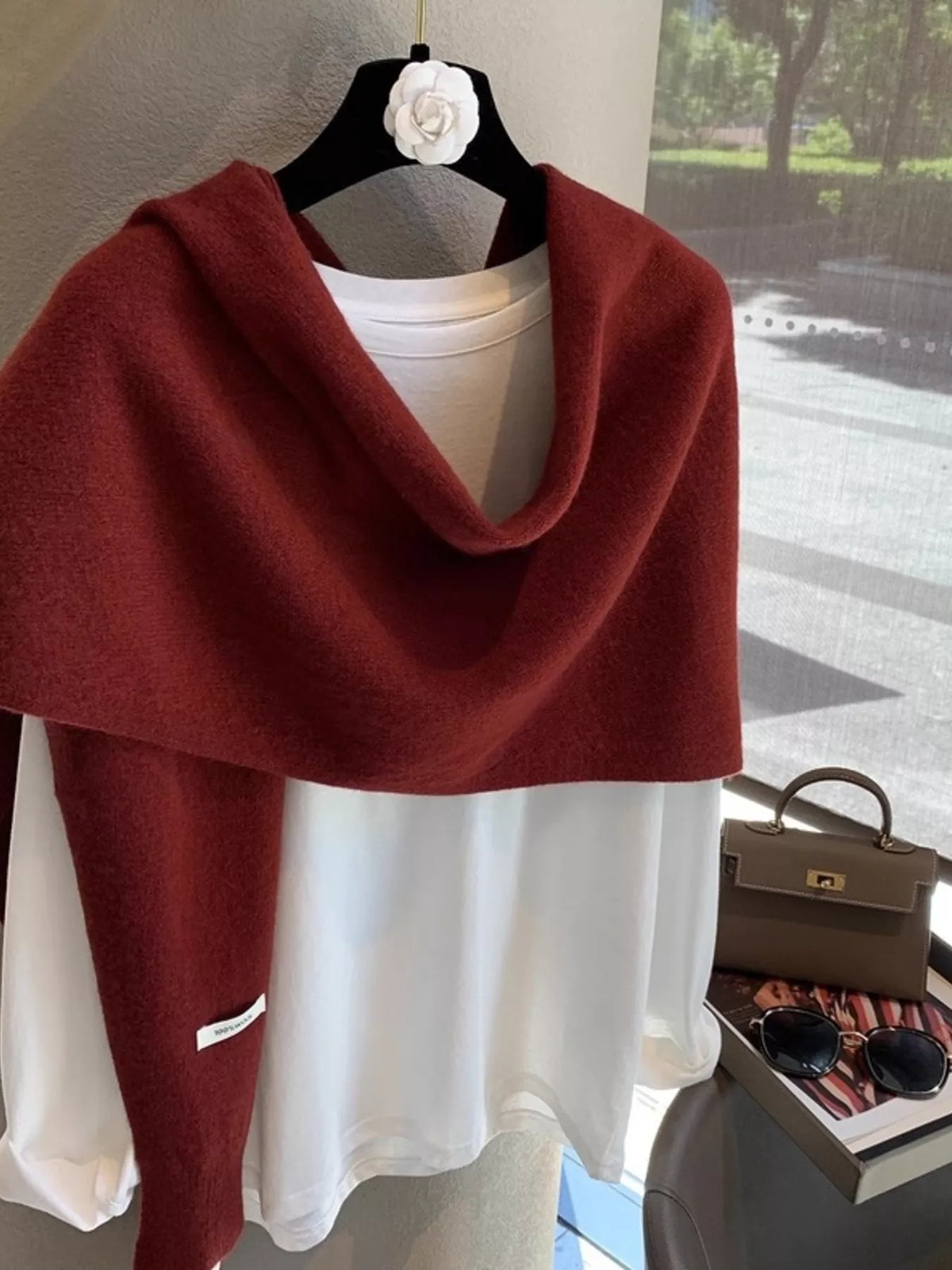 Wool knitted asymmetrical shawl color option