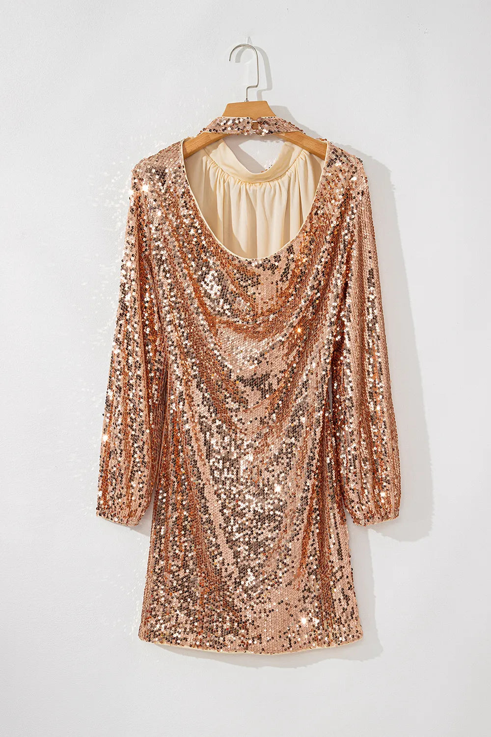 Gold party mini dress sleeve detail