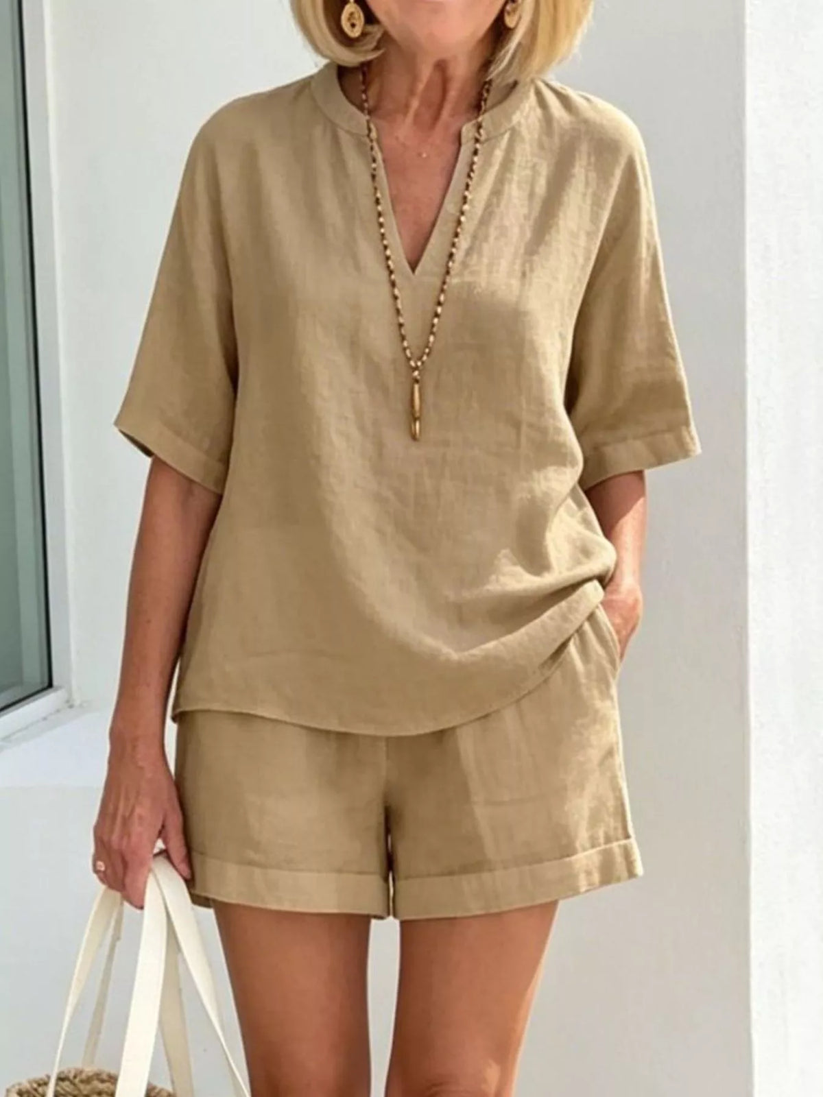 Shorts length detail on the two piece set