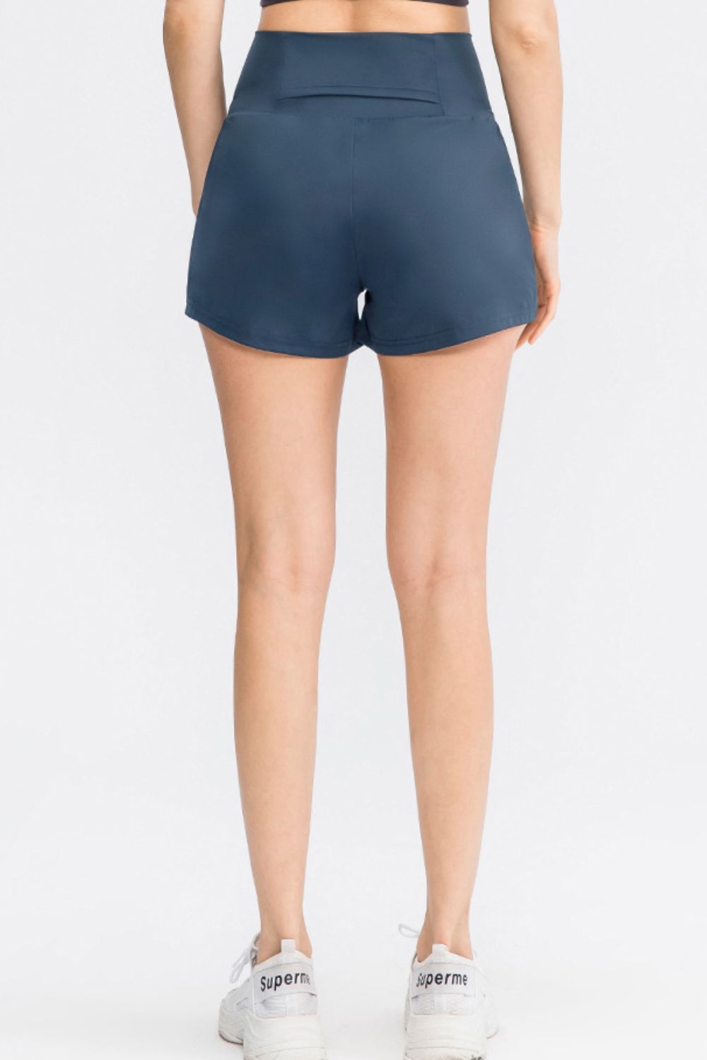 Wide waistband sports shorts with pockets full length view
