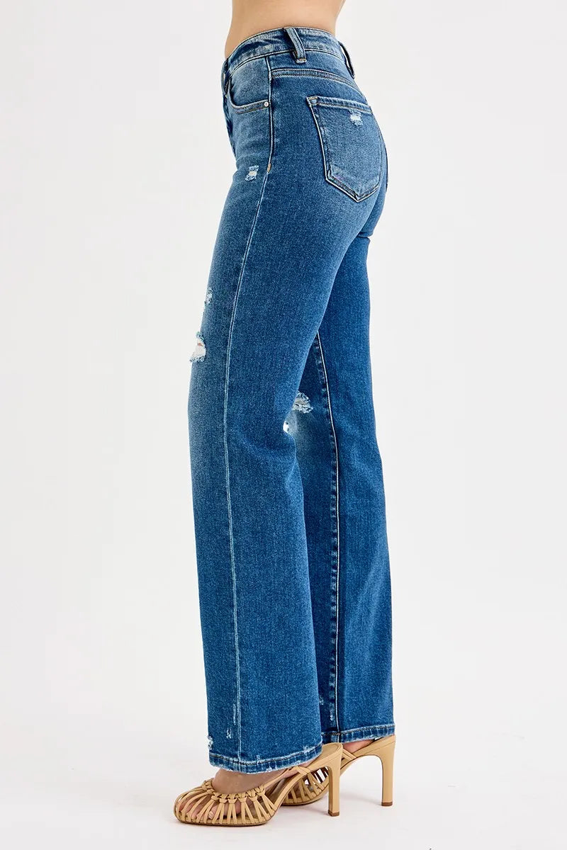 RISEN Full Size Tummy Control High Rise Straight Distressed Jeans Plus Size - Fashorio