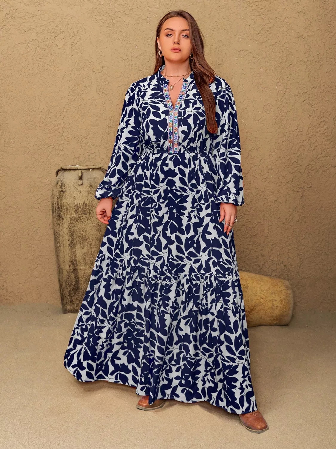 Long sleeve floral maxi dress side view