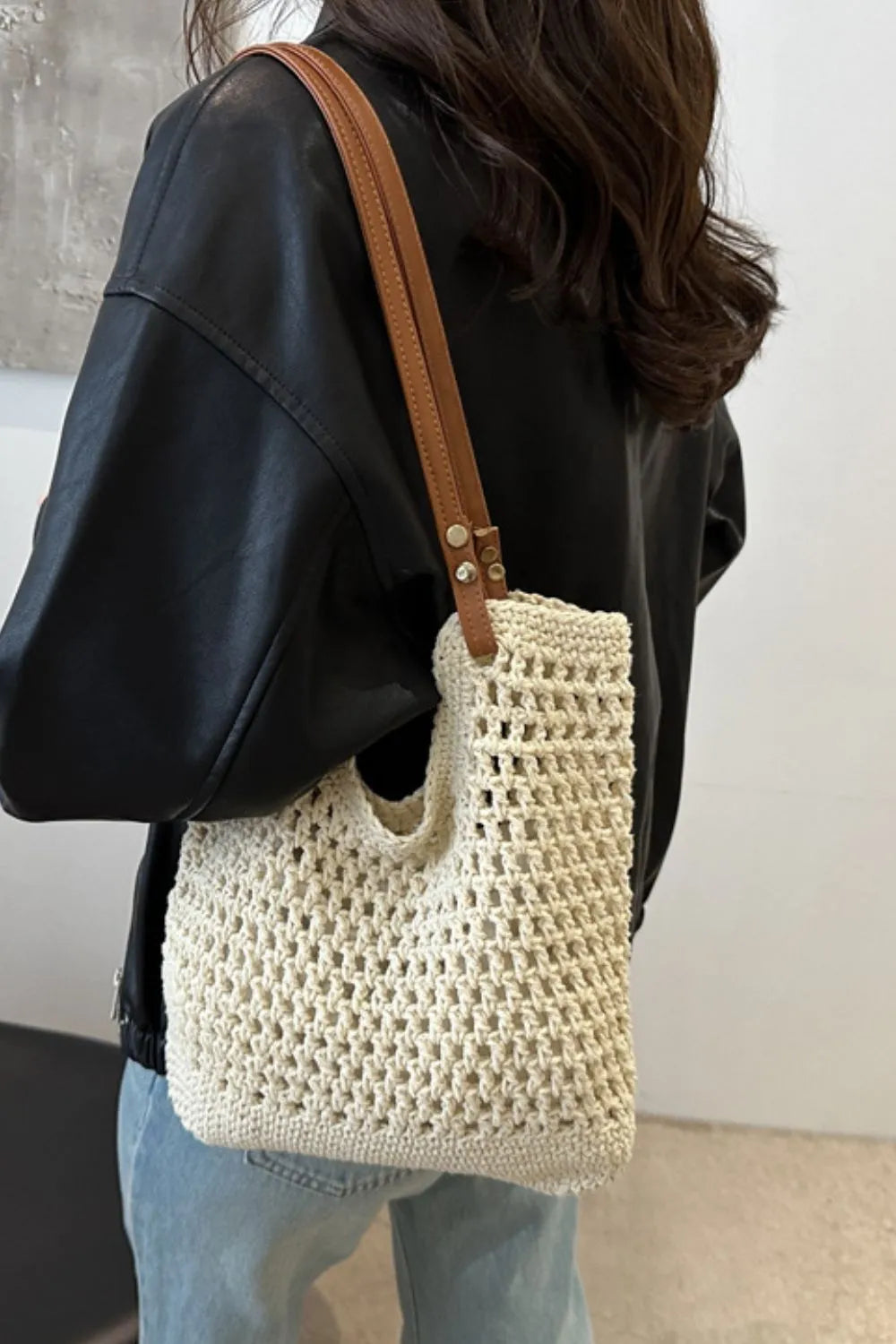 Openwork Woven Tote Bag, view 8
