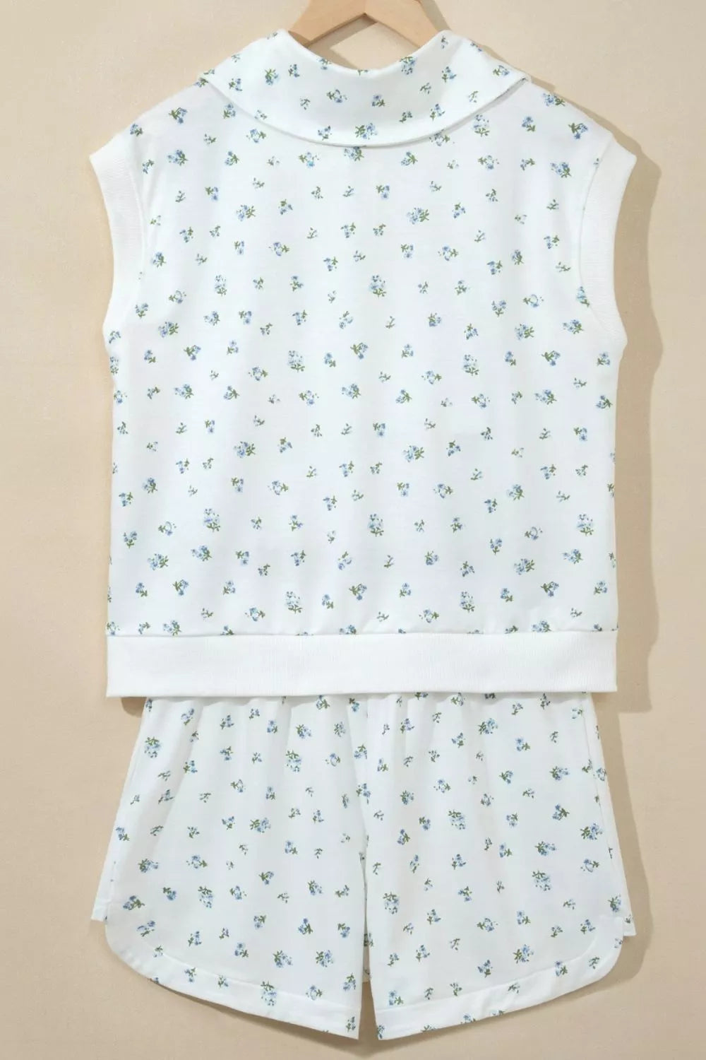 Back view of floral top and shorts matching set
