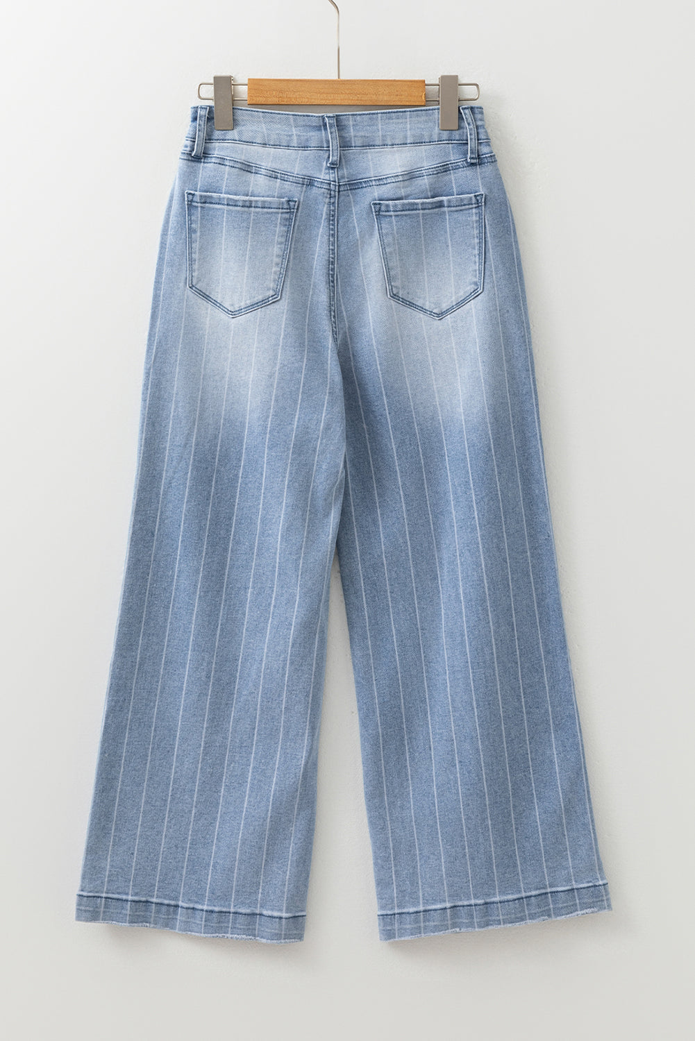Blue wide leg jeans full length view