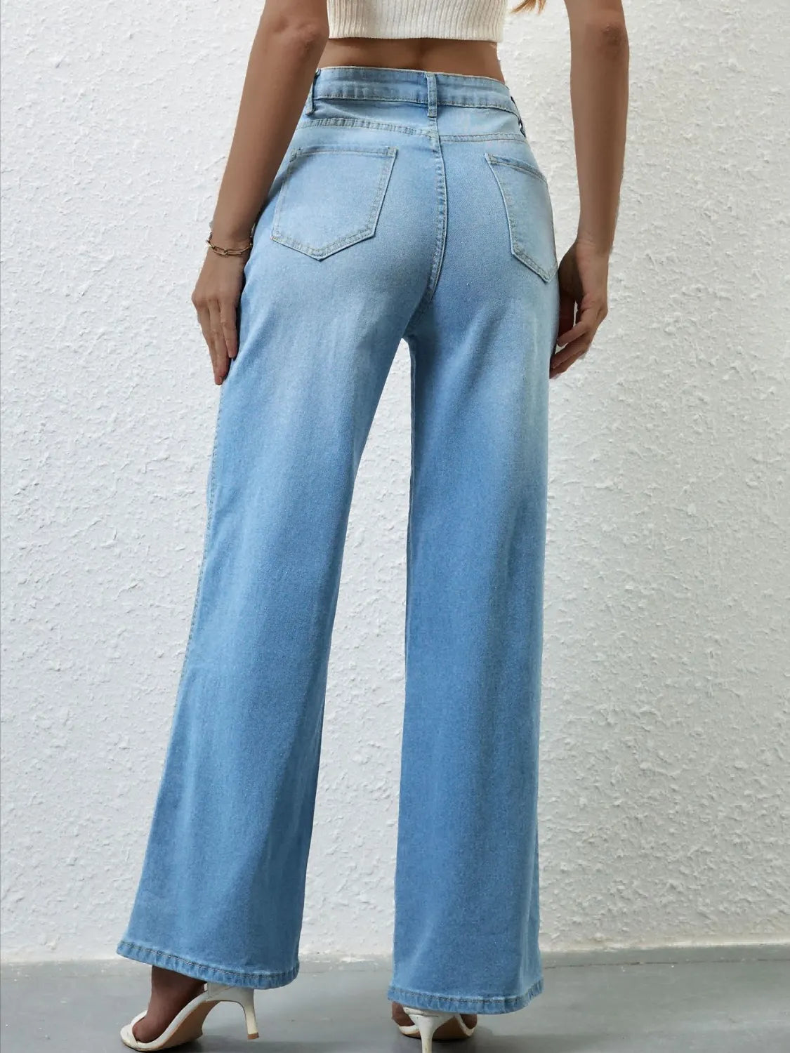 Dark wash high rise wide leg jeans