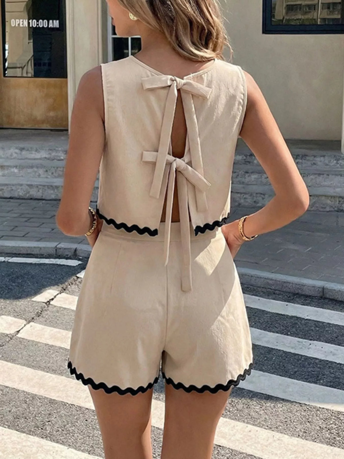 Apricot scalloped tank and shorts two piece set