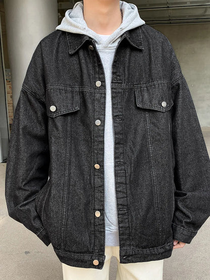 Men's Full Size Button Up Long Sleeve Denim Jacket Plus Size - Fashorio