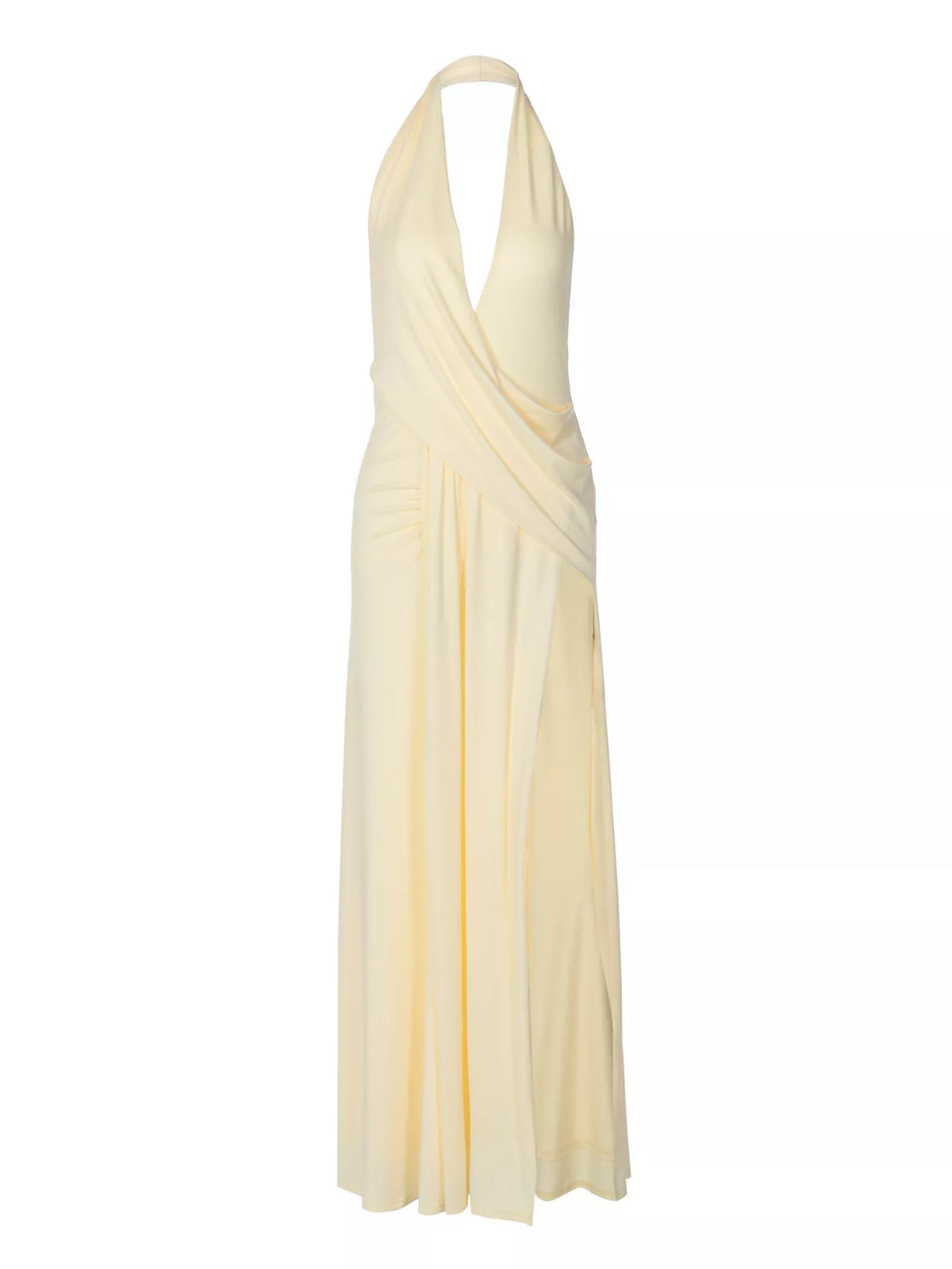 Womens backless dress shown in natural light