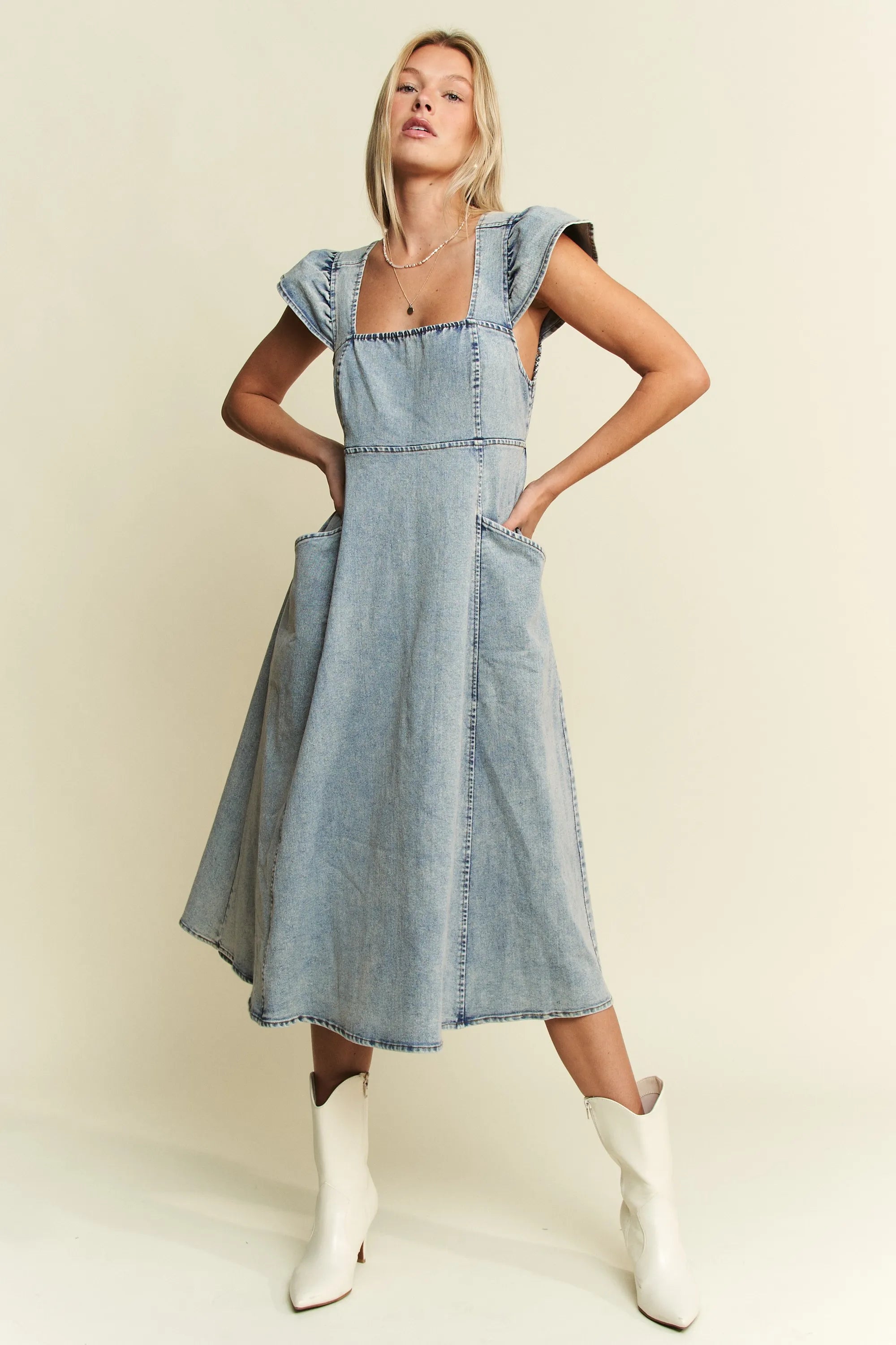 Jade By Jane Full Size Ruffled Denim Midi Dress Plus Size - Fashorio