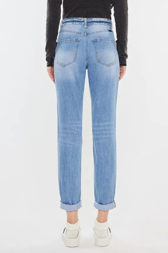 Kancan High Rise Distressed Mom Jeans - Fashorio