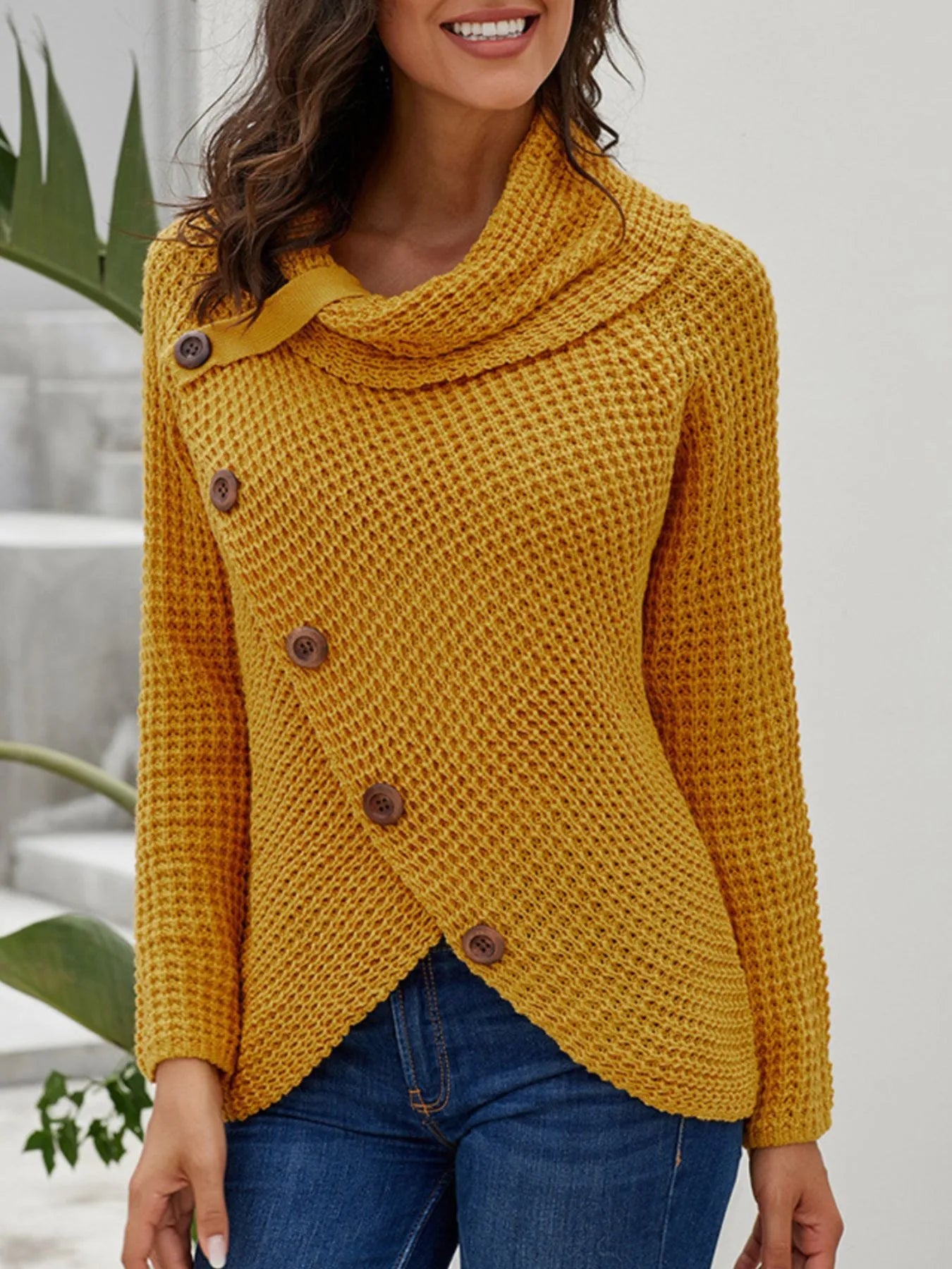 Full Size Texture Turtleneck Long Sleeve Sweater Plus Size Yellow - Fashorio