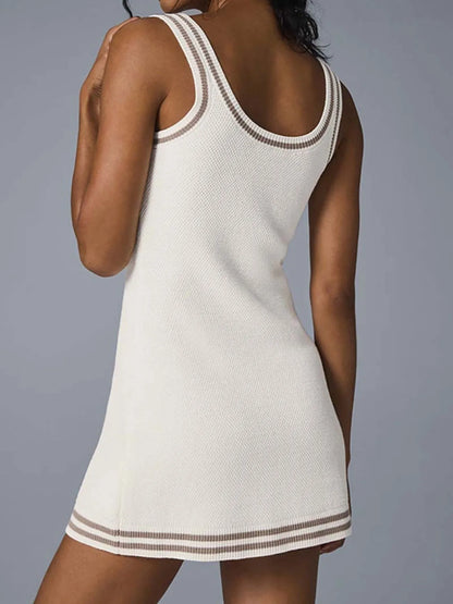 Contrast Trim Scoop Neck Knit Dress - Fashorio